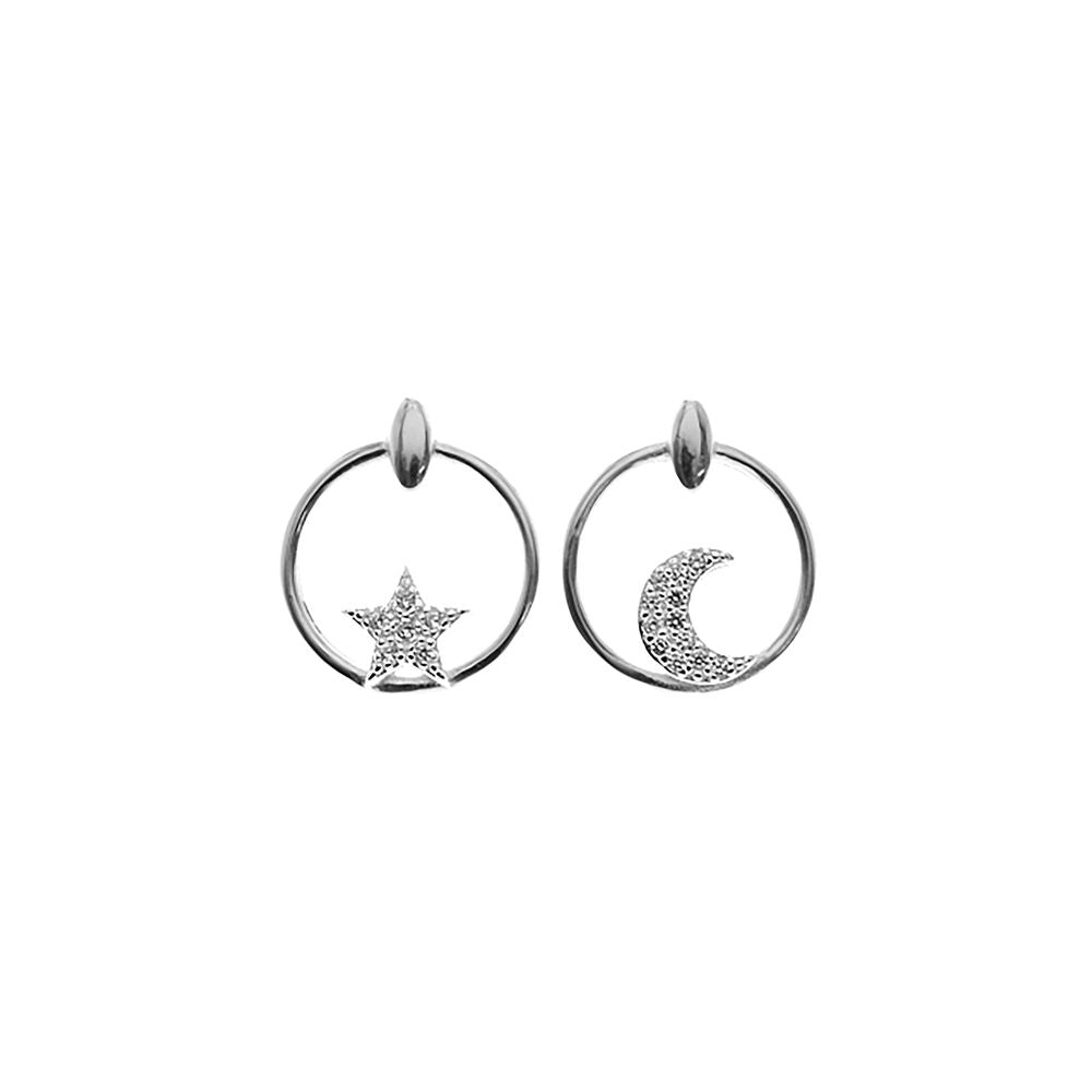 Natalie open circle CZ-set star & moon earrings