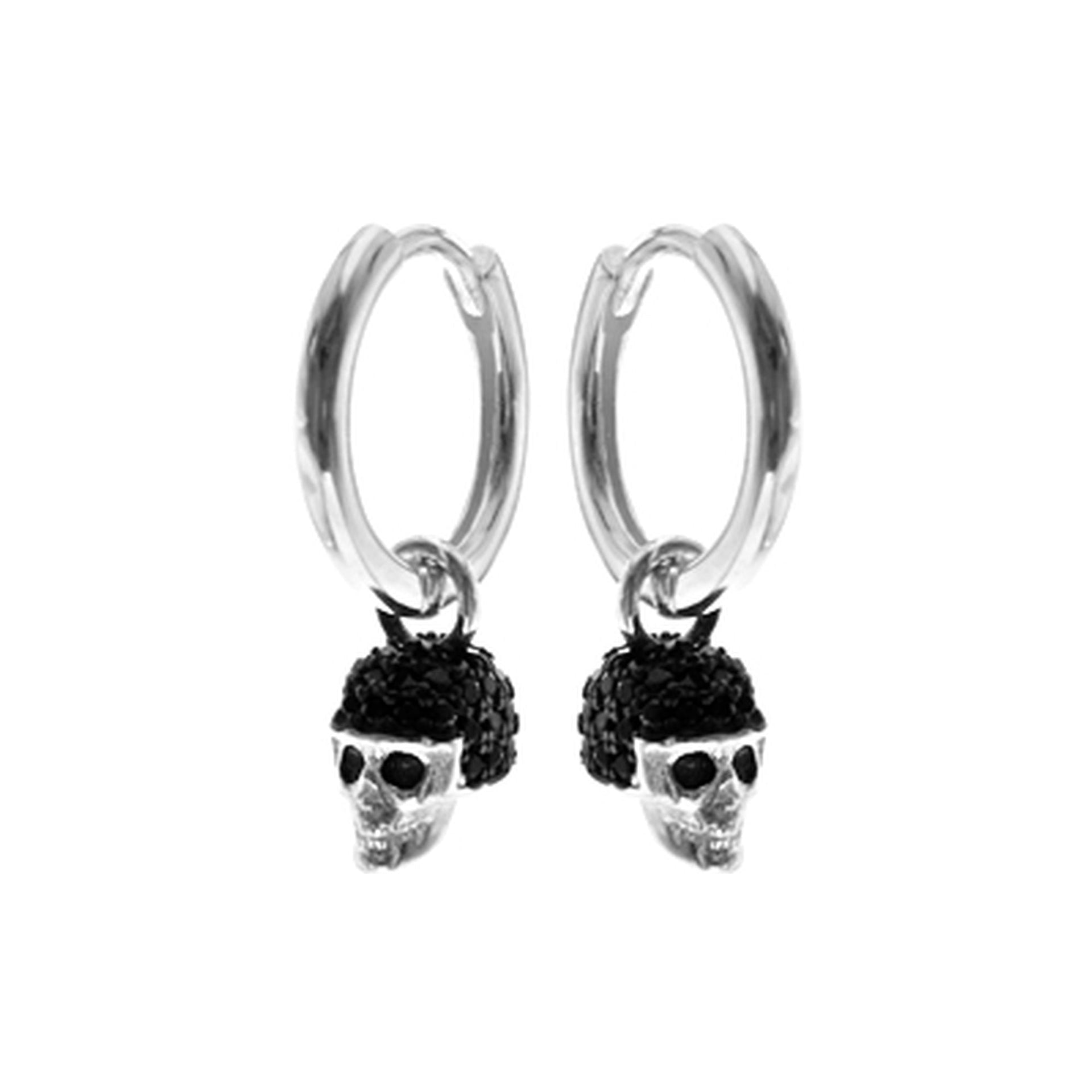 Sleeper earrings with black CZ skull charm