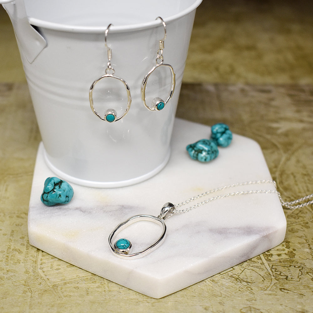 Lexi hammered oval framed turquoise