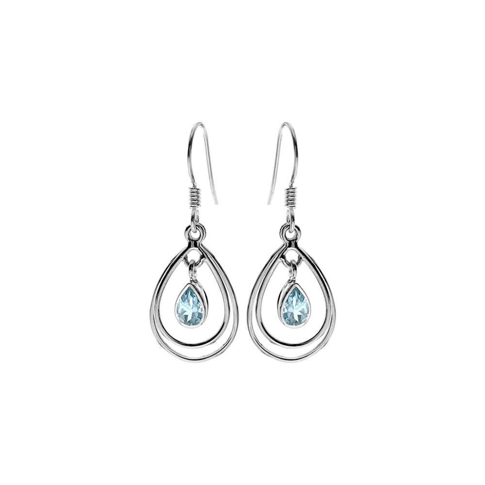 Ivy double teardrop faceted blue topaz earrings
