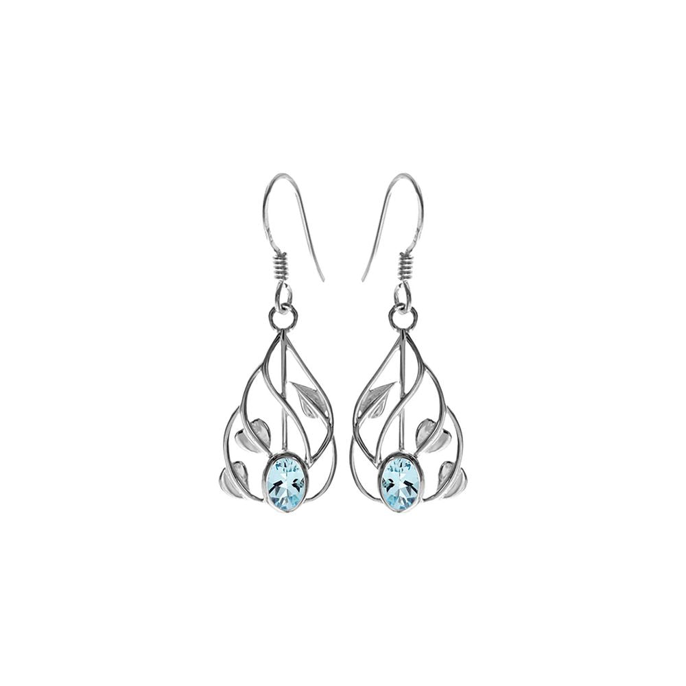 Lola teardrop faceted blue topaz vine earrings