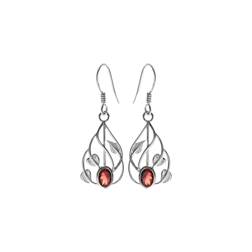 Lola teardrop faceted garnet vine earrings