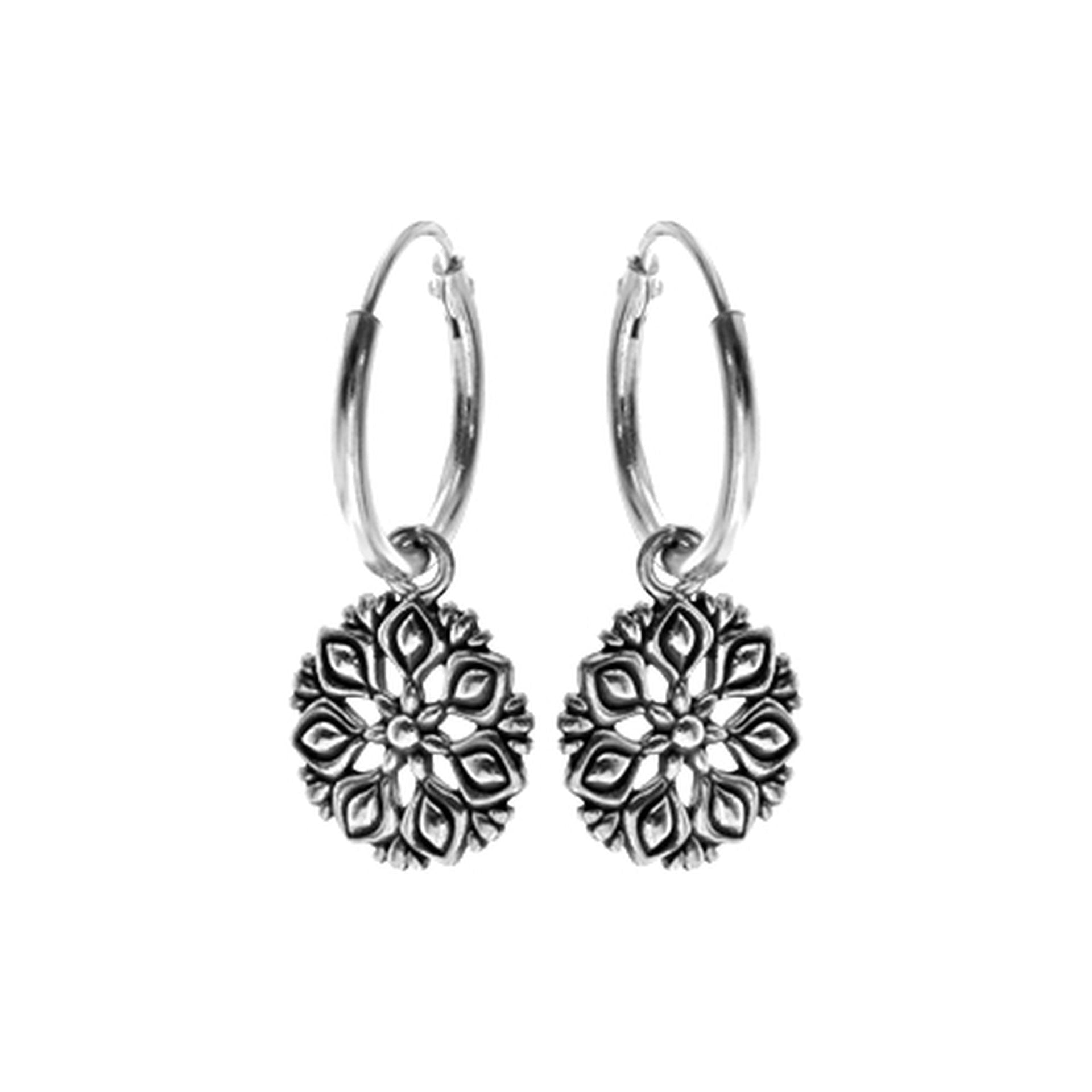Hoops with oxidised flower design charm