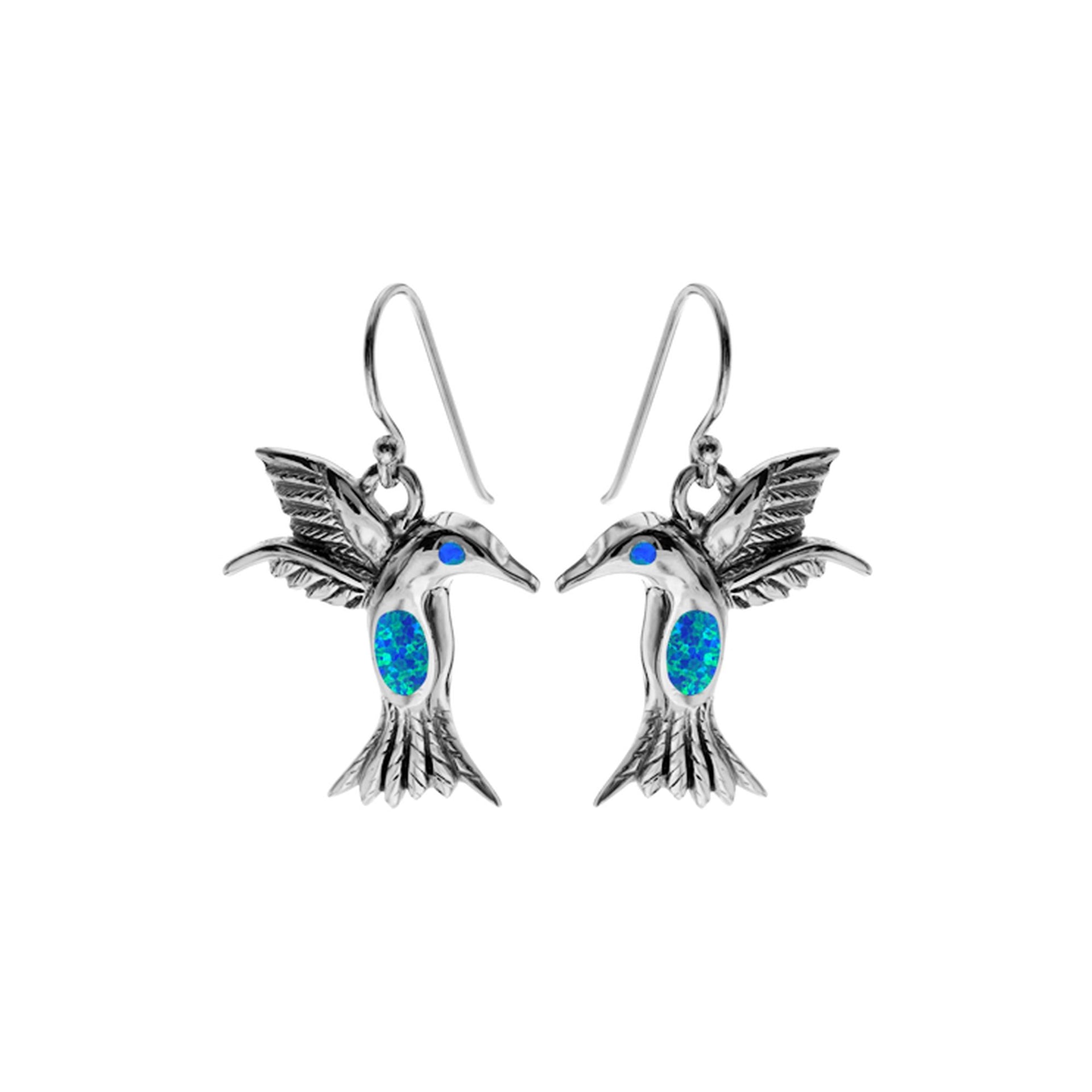 Emerie blue opal hummingbird earrings