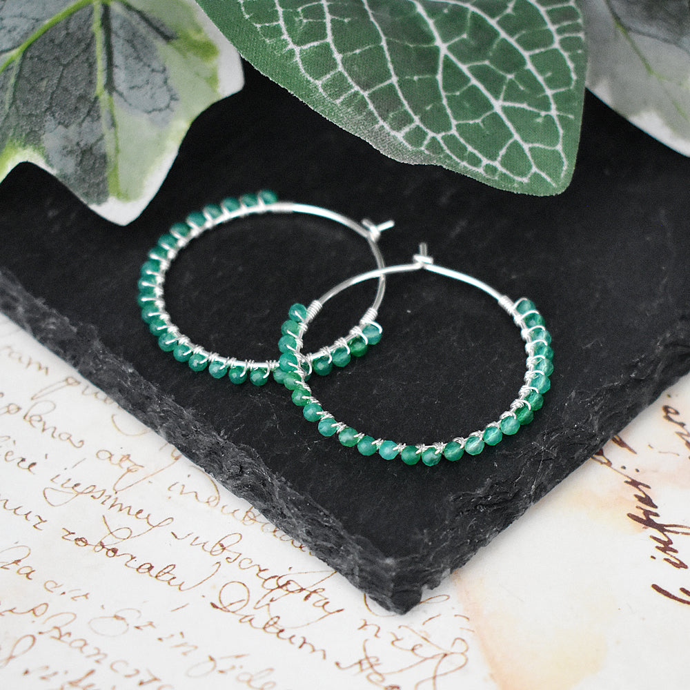 Sophia hanging green agate bead hoops