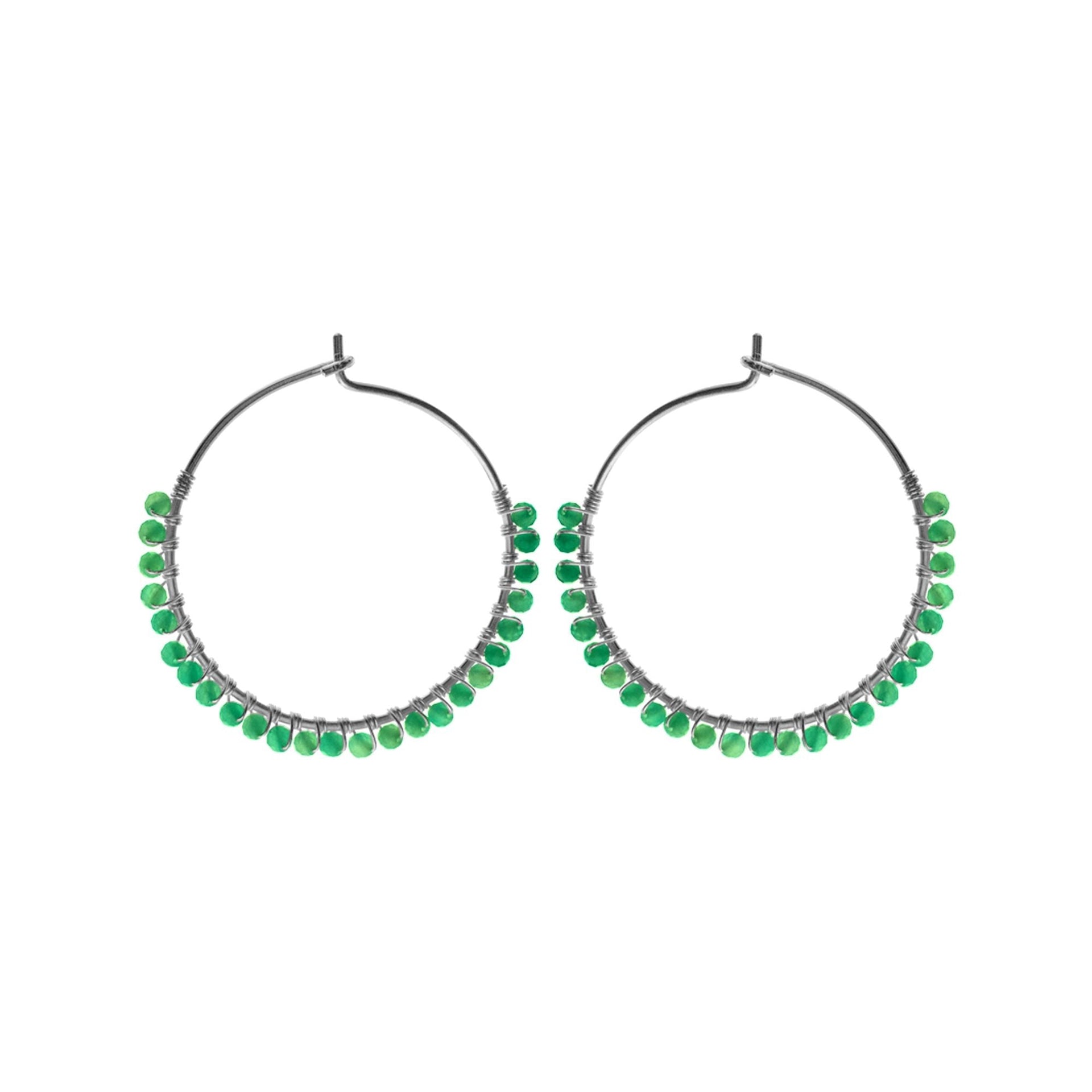 Sophia hanging green agate bead hoops