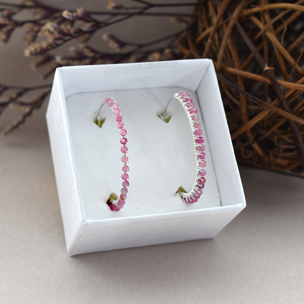 Sophia hanging pink tourmaline bead hoops