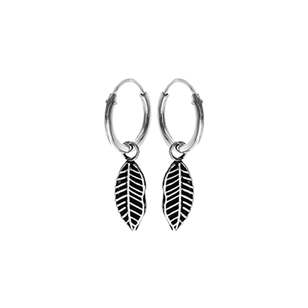 Liana oxidised leaf charm sleeper earrings