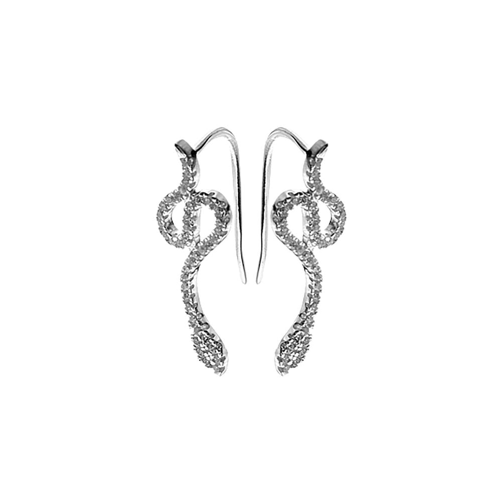 Alianna CZ-set curled snake fixed wire earrings