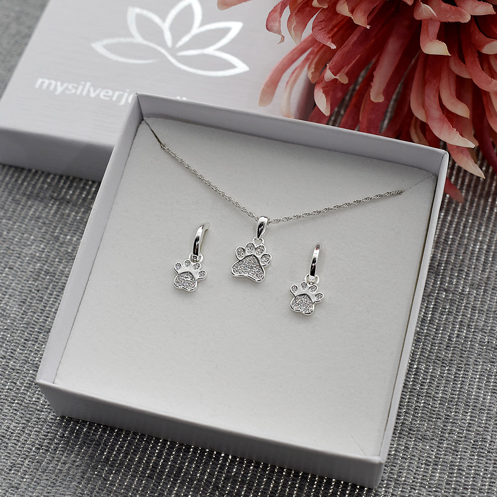 Square hoops with CZ silver paw charm