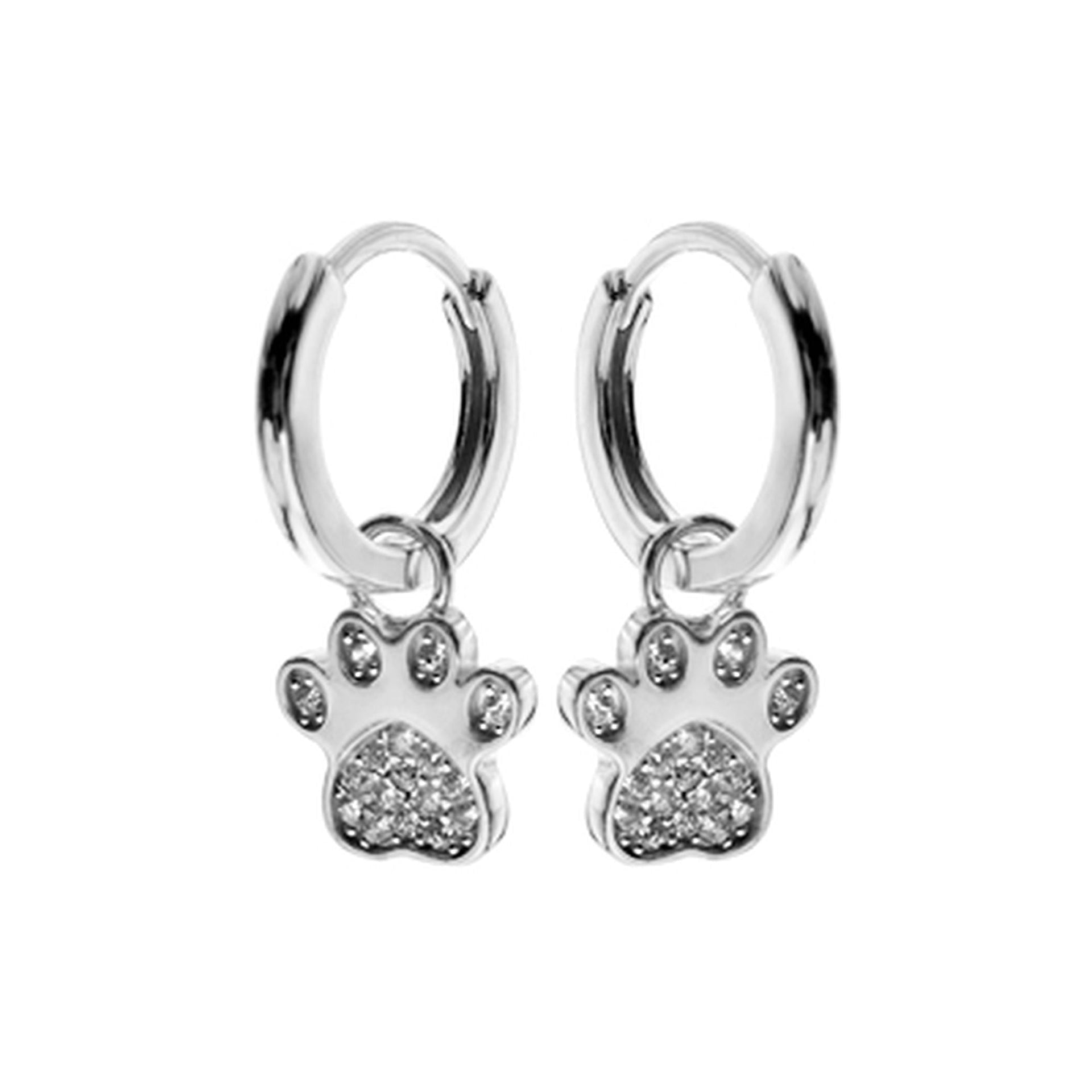 Square hoops with CZ silver paw charm