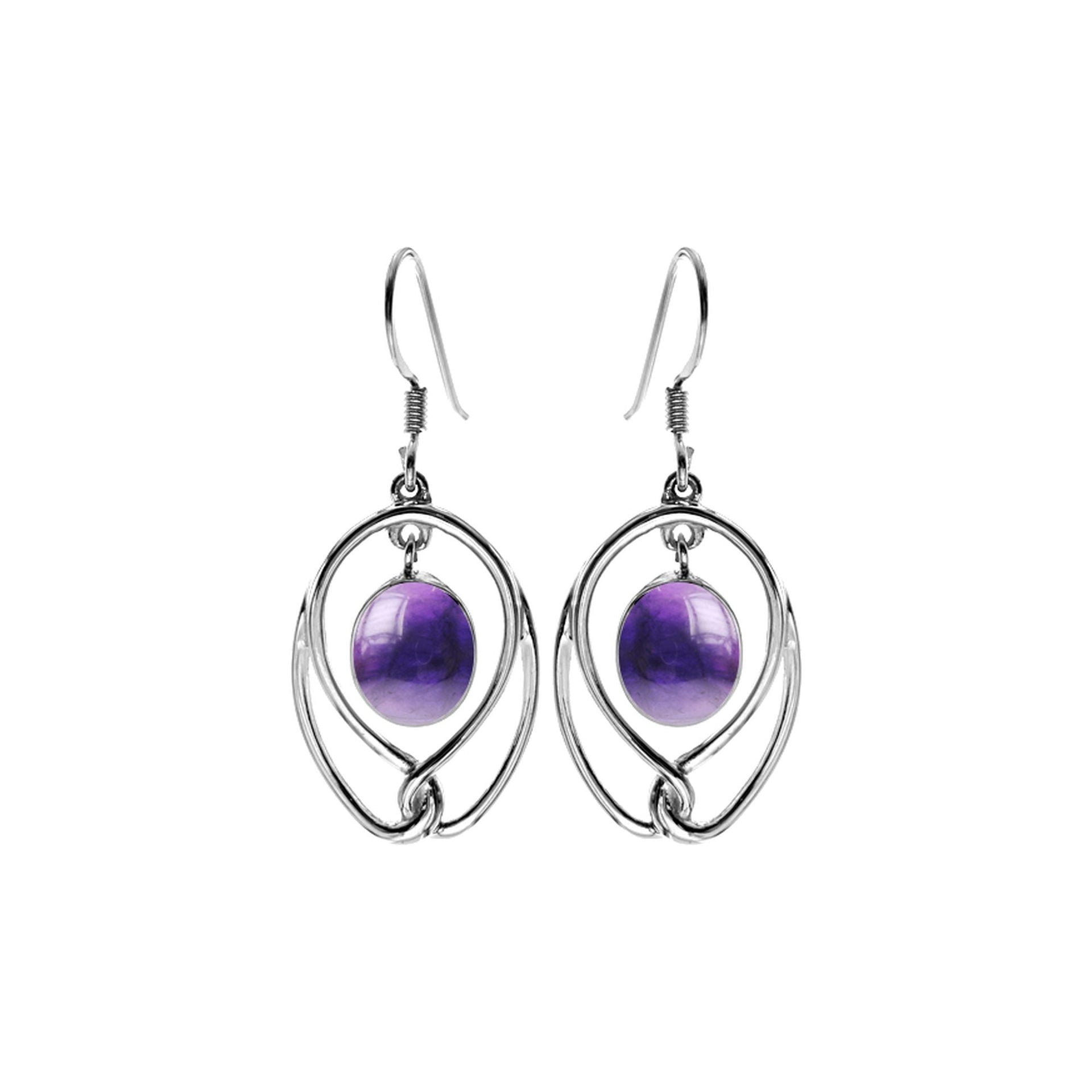 Amy oval amethyst wire earrings with twist loop