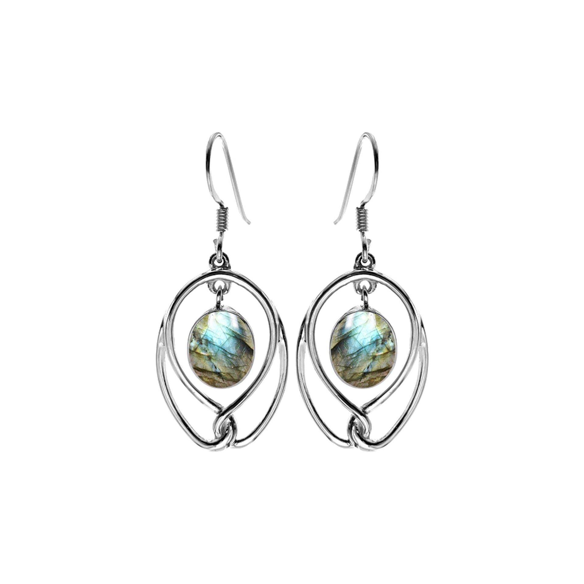 Amy oval labradorite wire earrings with twist loop