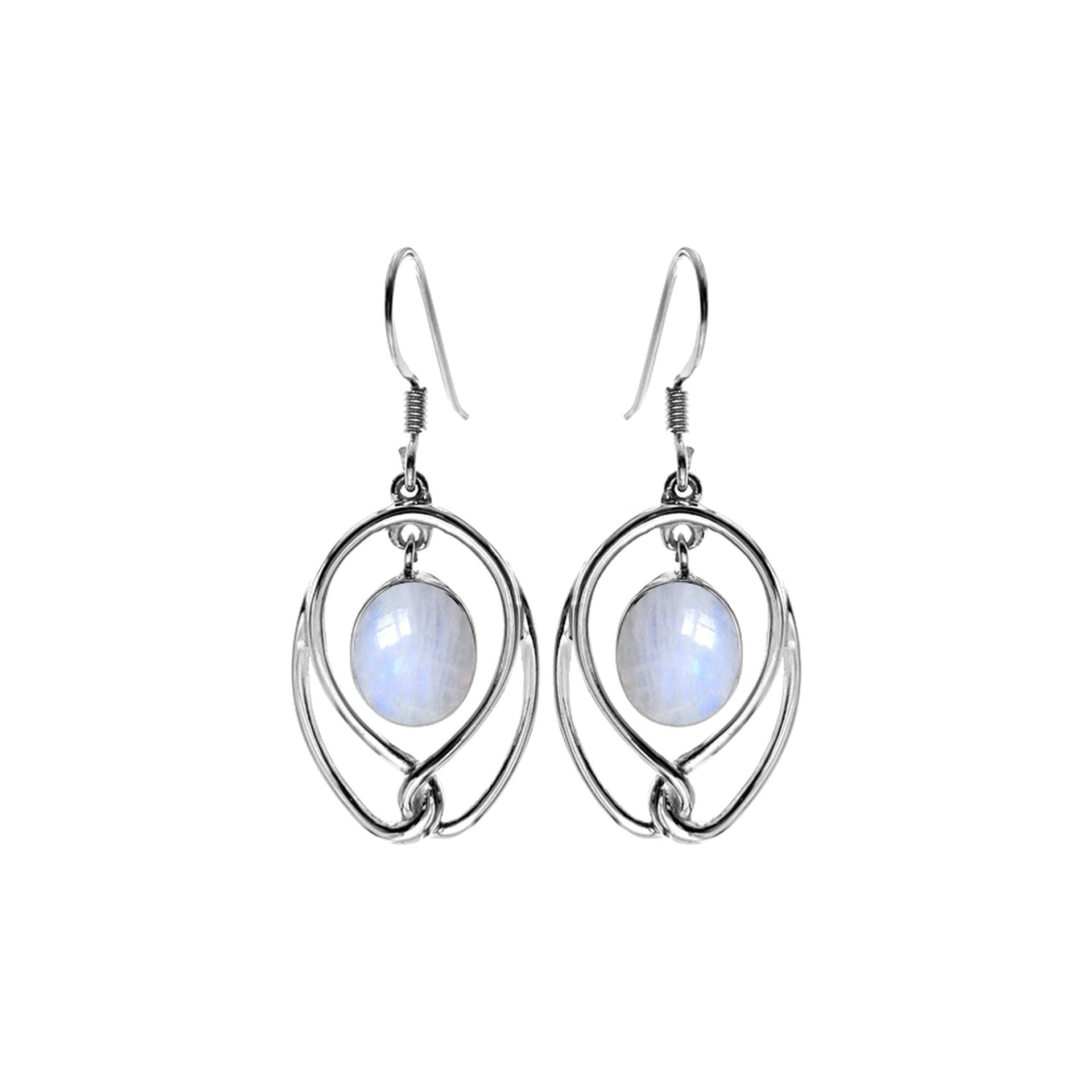 Amy oval rainbow moonstone wire earrings with twist loop