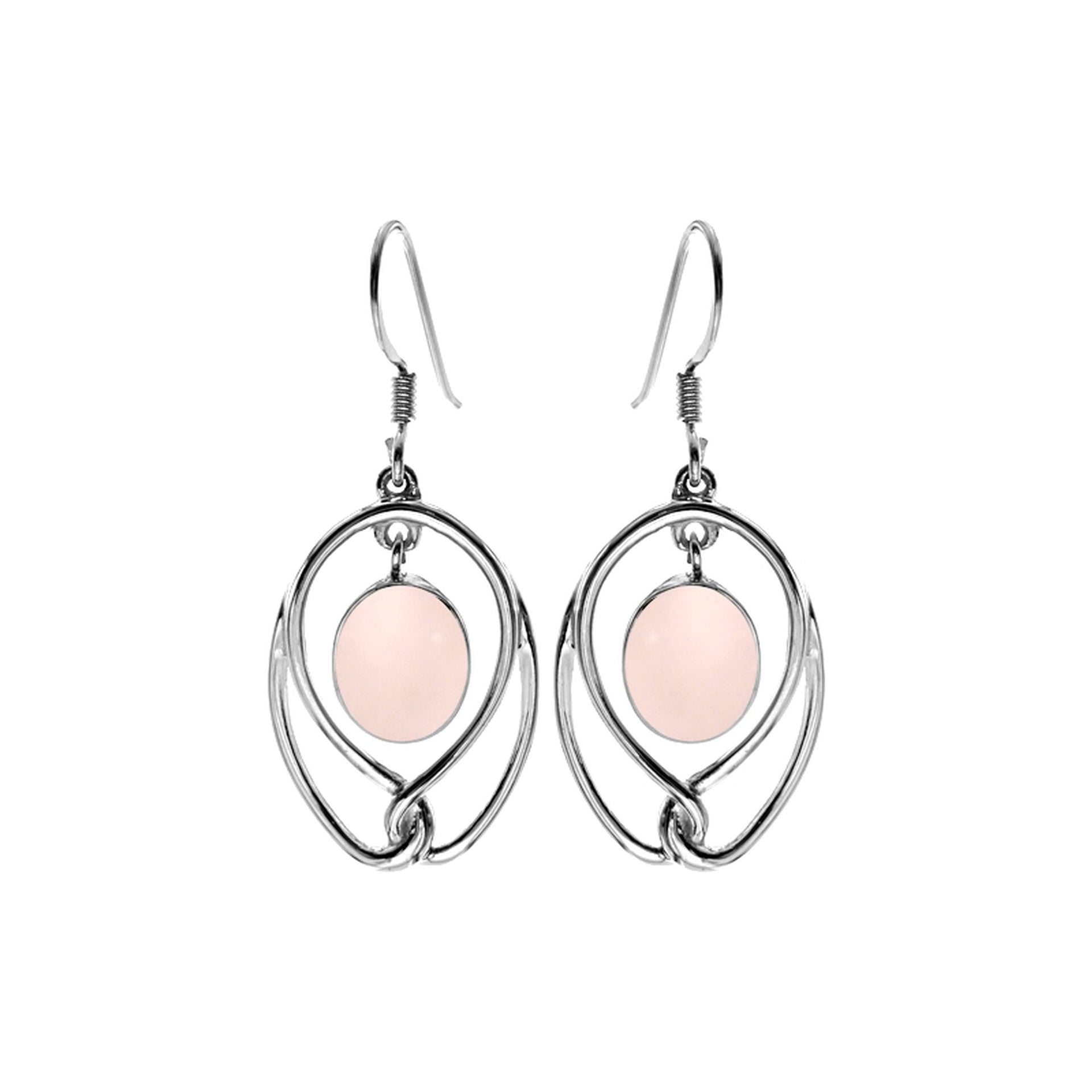 Lola oval rose quartz & wire earrings with twist loop