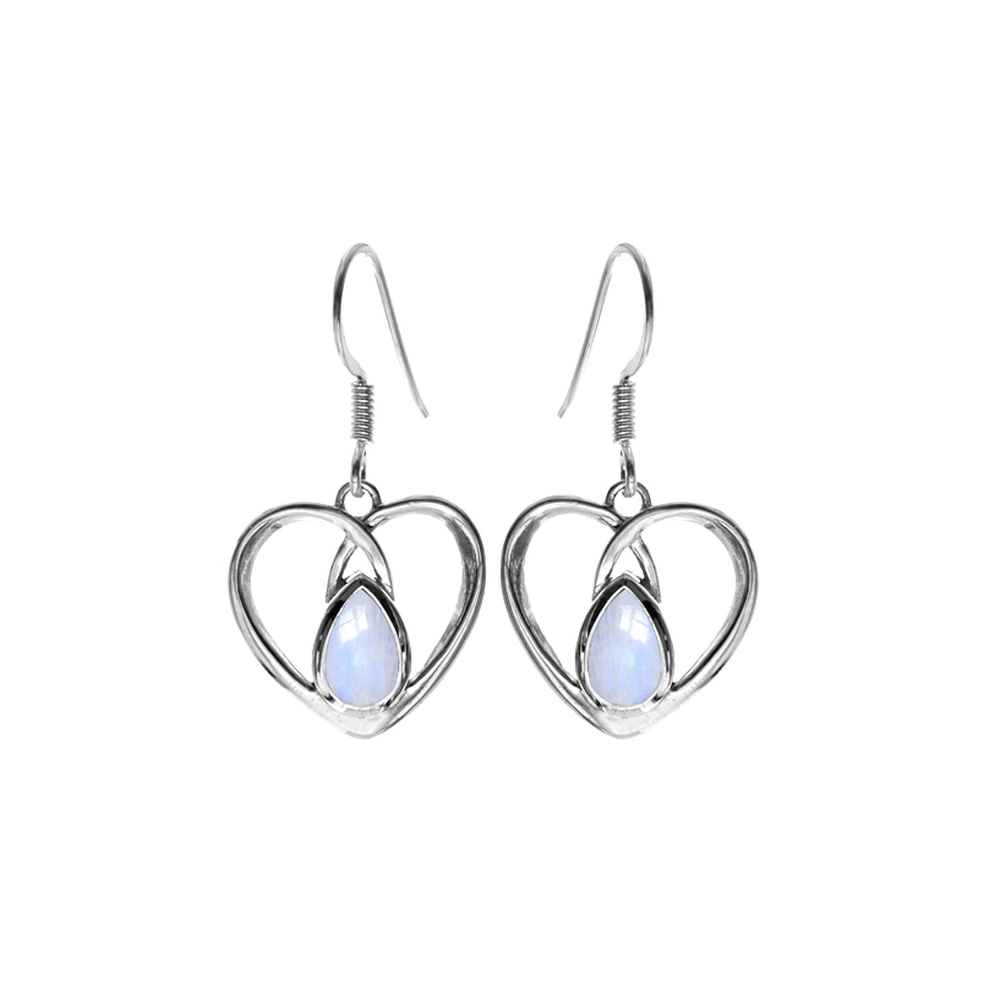 Teardrop r/bow m/stone & silver wire heart earrings