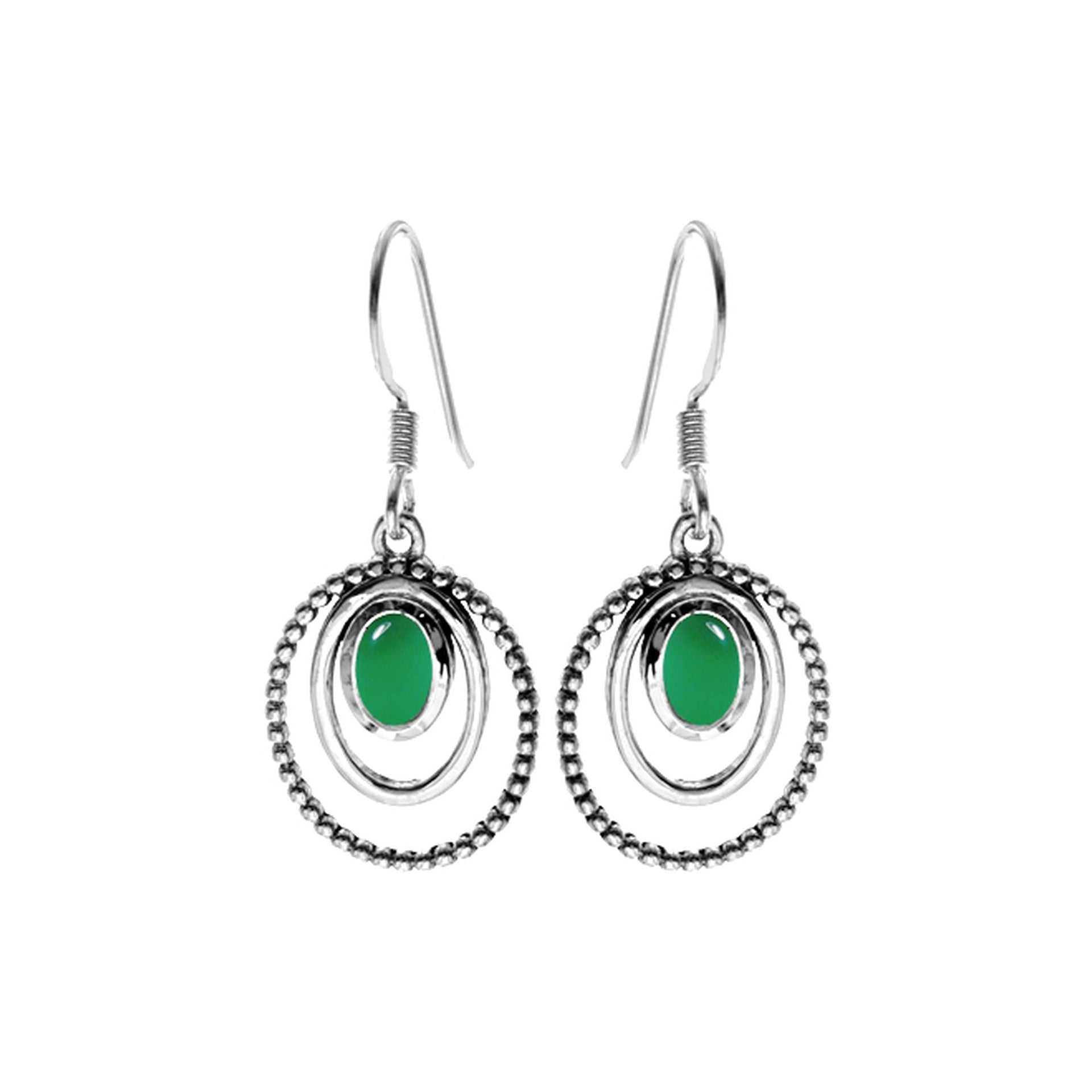 Lola double framed bobble green agate earrings