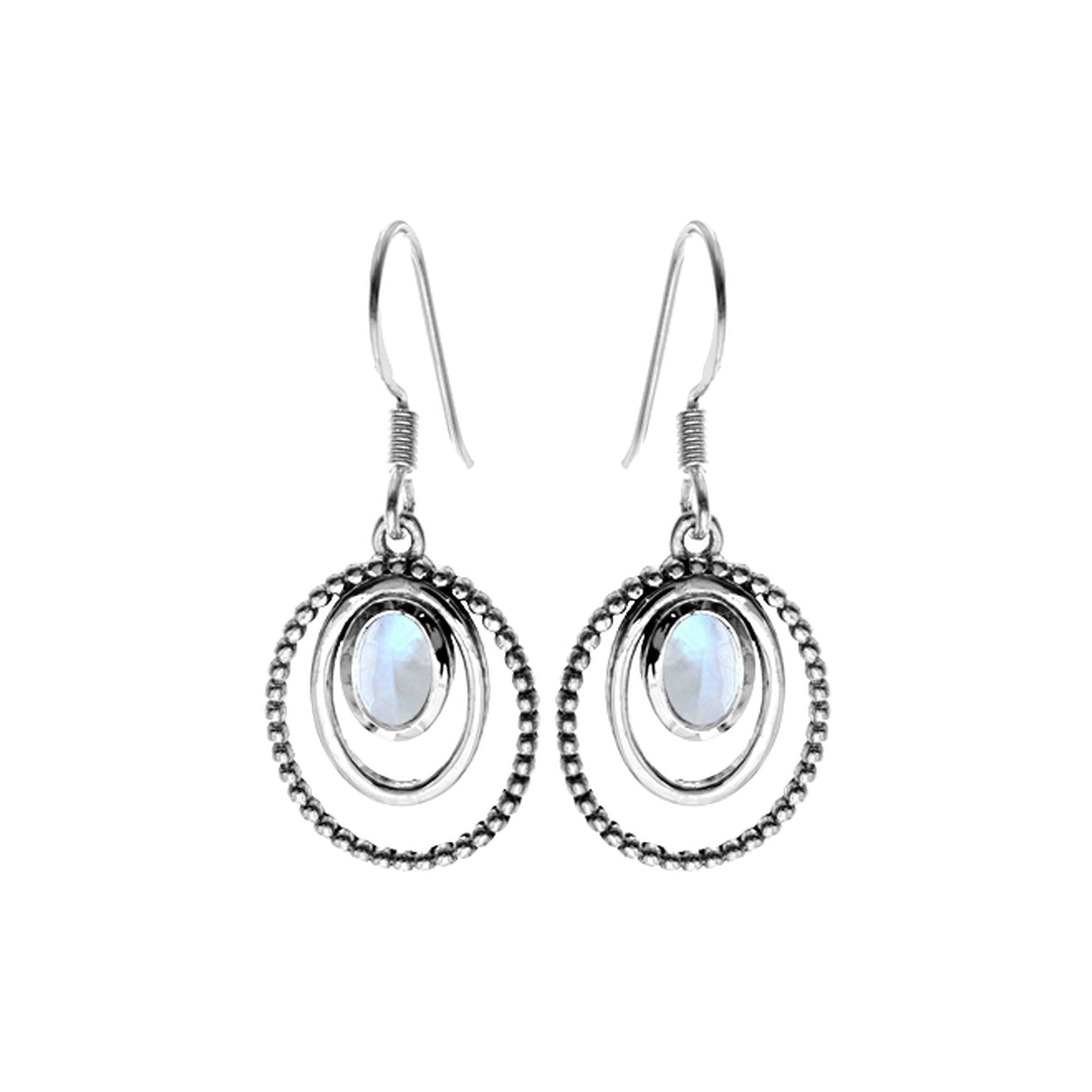 Lola double framed bobble rainbow moonstone earrings