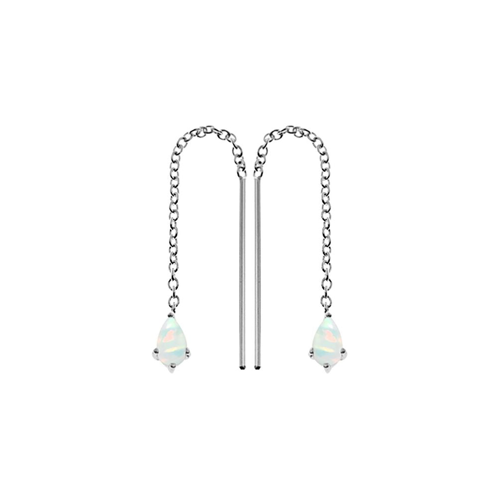 Bethan teardrop white opal pull through earrings