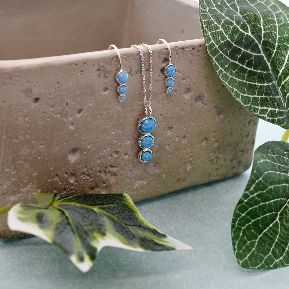 Angelica triple circles blue opal earrings