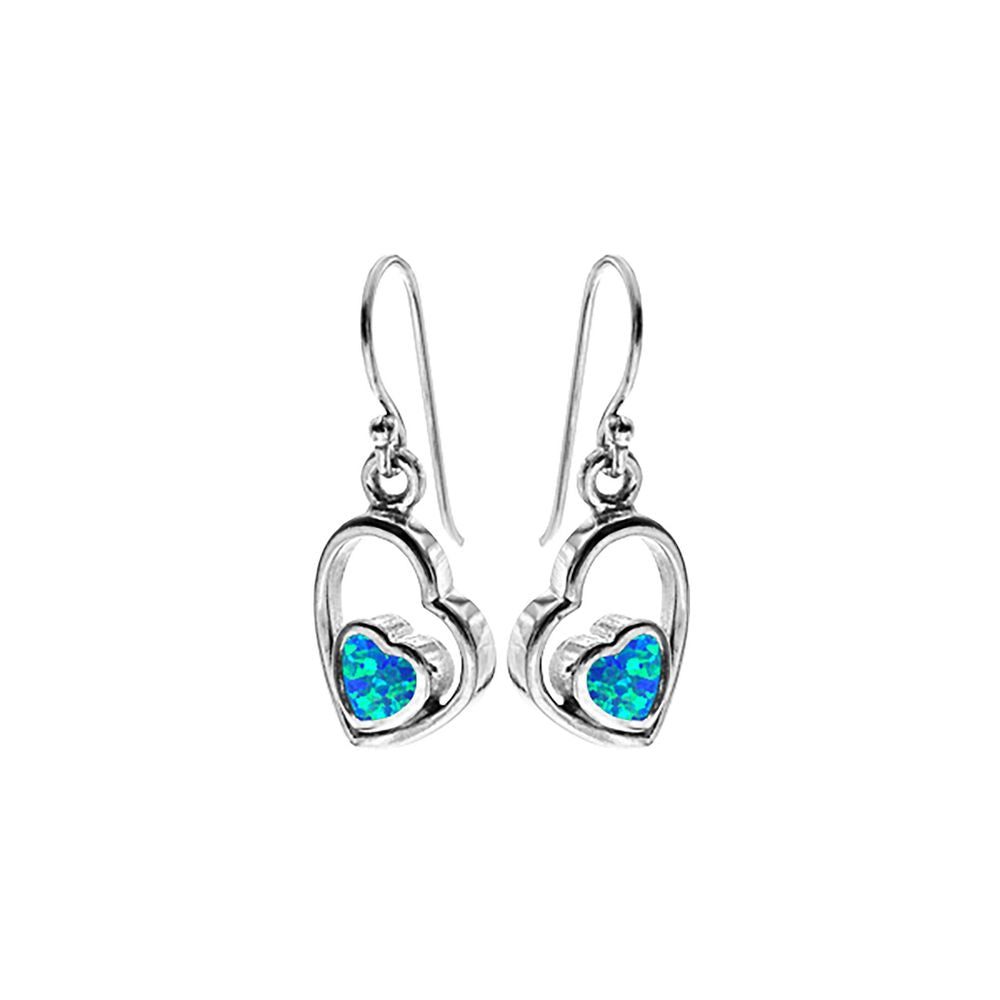 Antoinette offset blue opalique heart earrings