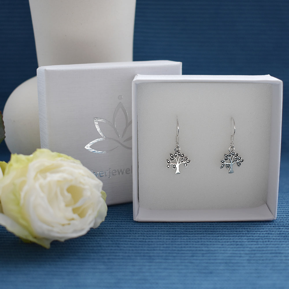 Smile oxidised tree of life earrings