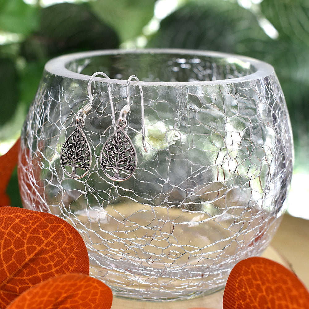 Smile teardrop framed tree of life earrings