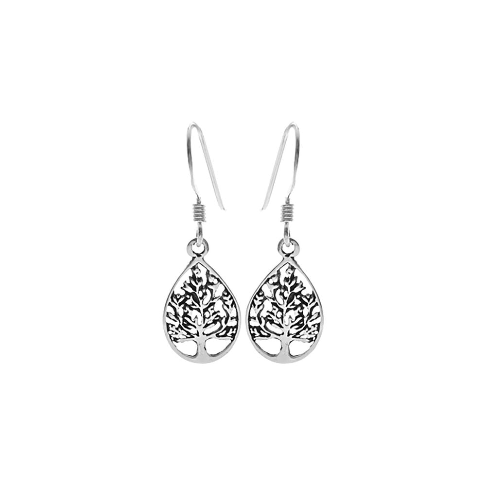 Smile teardrop framed tree of life earrings
