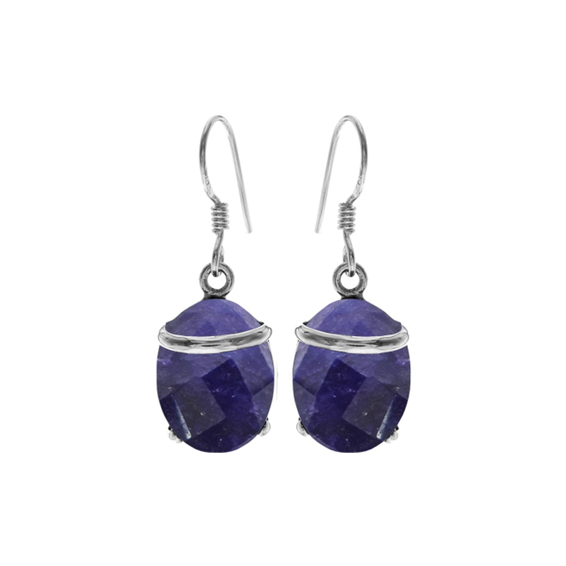 Oval sapphire quartz earrings with band & claws