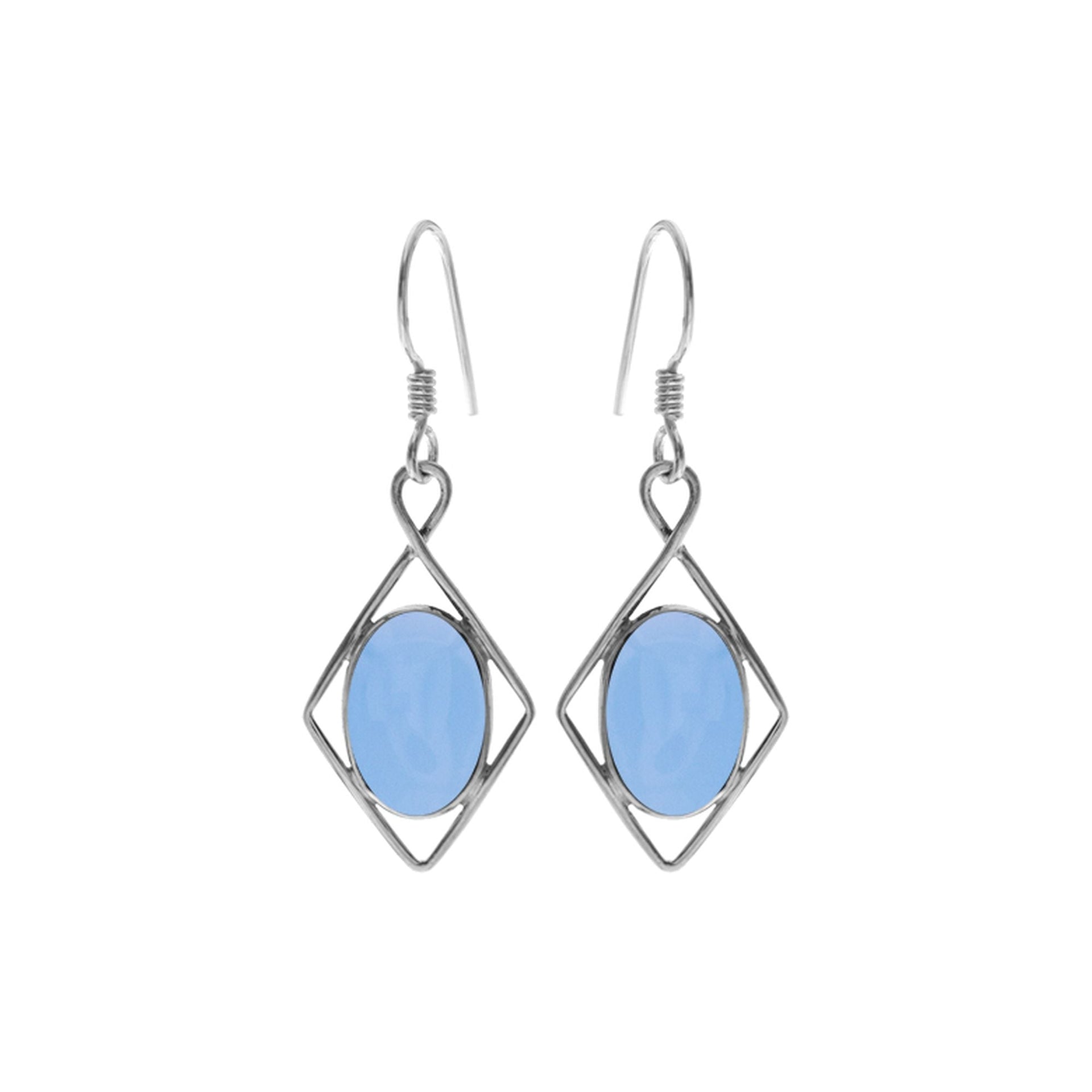 Lola diamond framed blue chalcedony earrings
