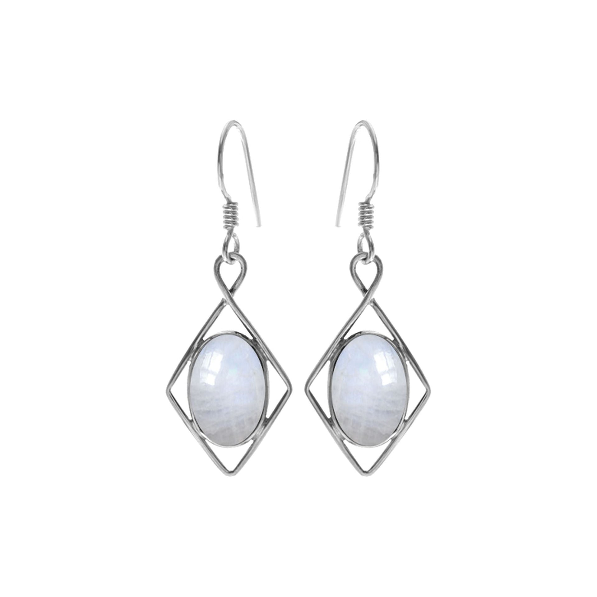Lola diamond framed rainbow moonstone earrings