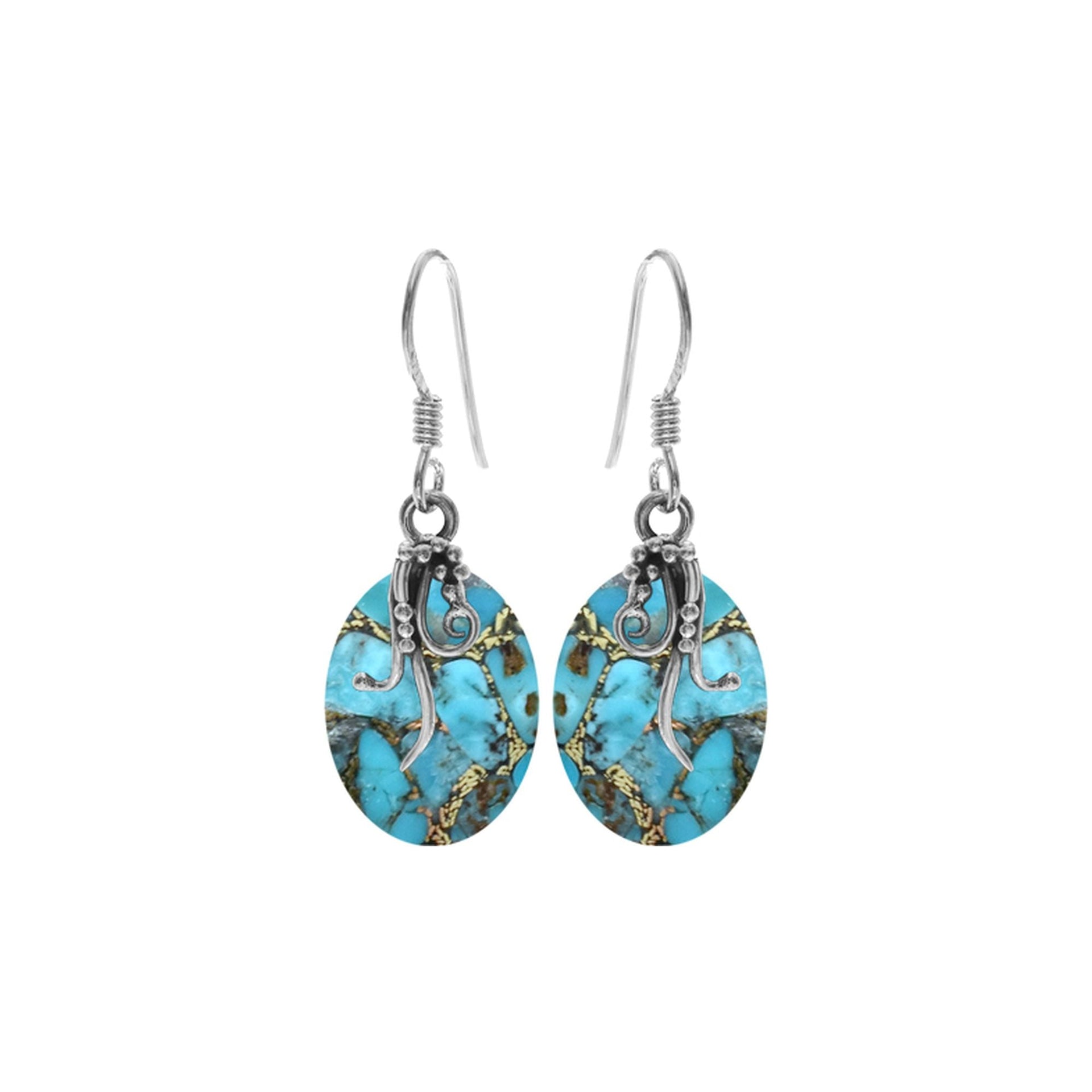 Viola teardrop blue mohave with Aztec overlay earrings