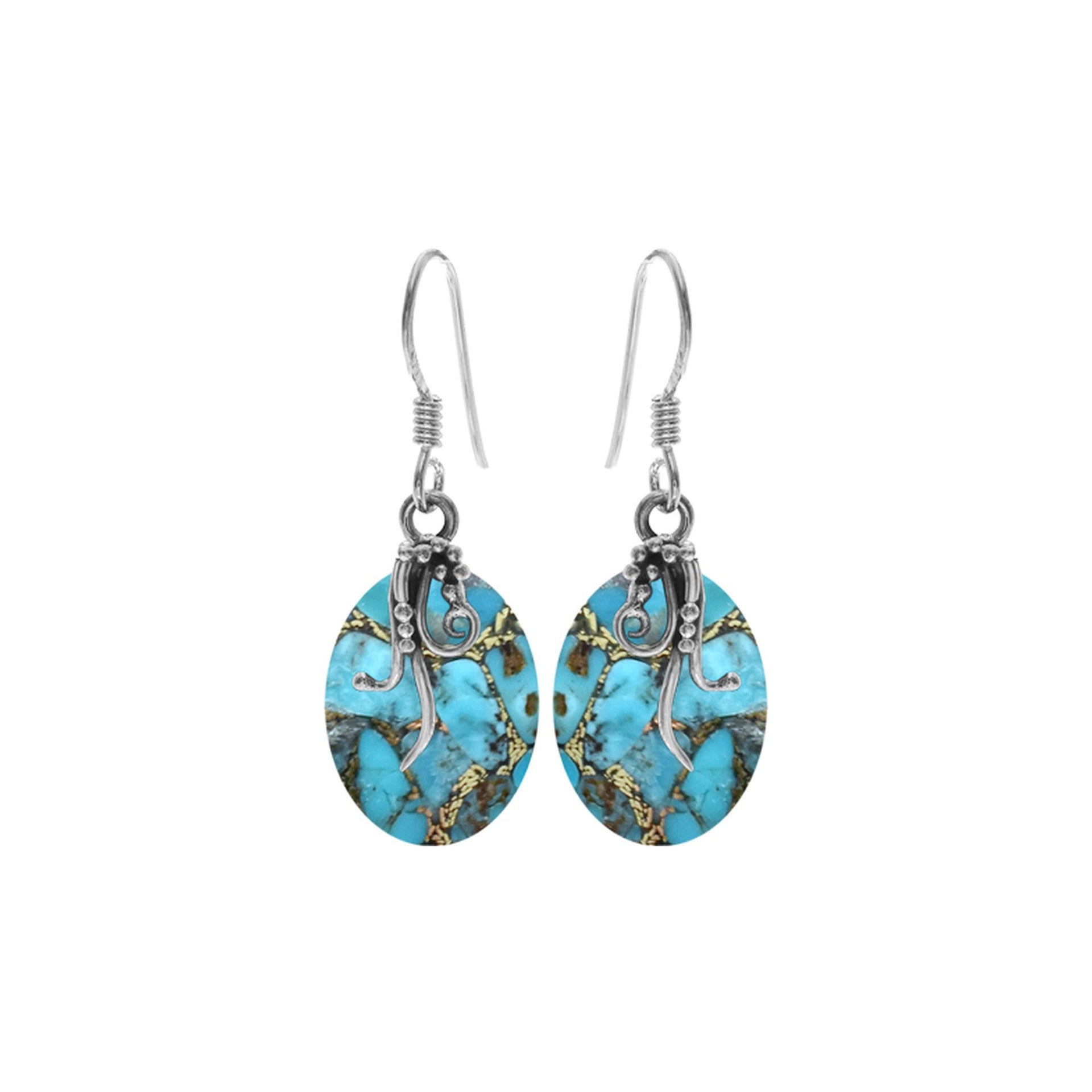 Viola blue mohave turquoise vine overlay earrings