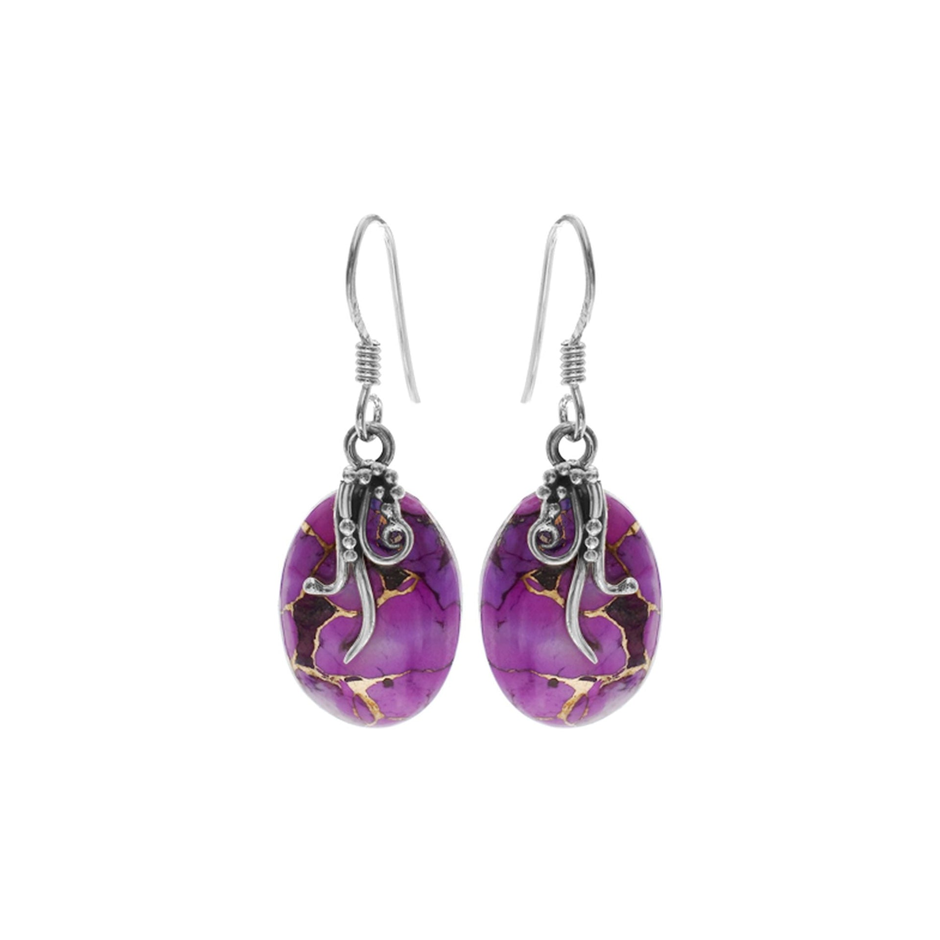 Viola purple mohave turquoise vine overlay earrings