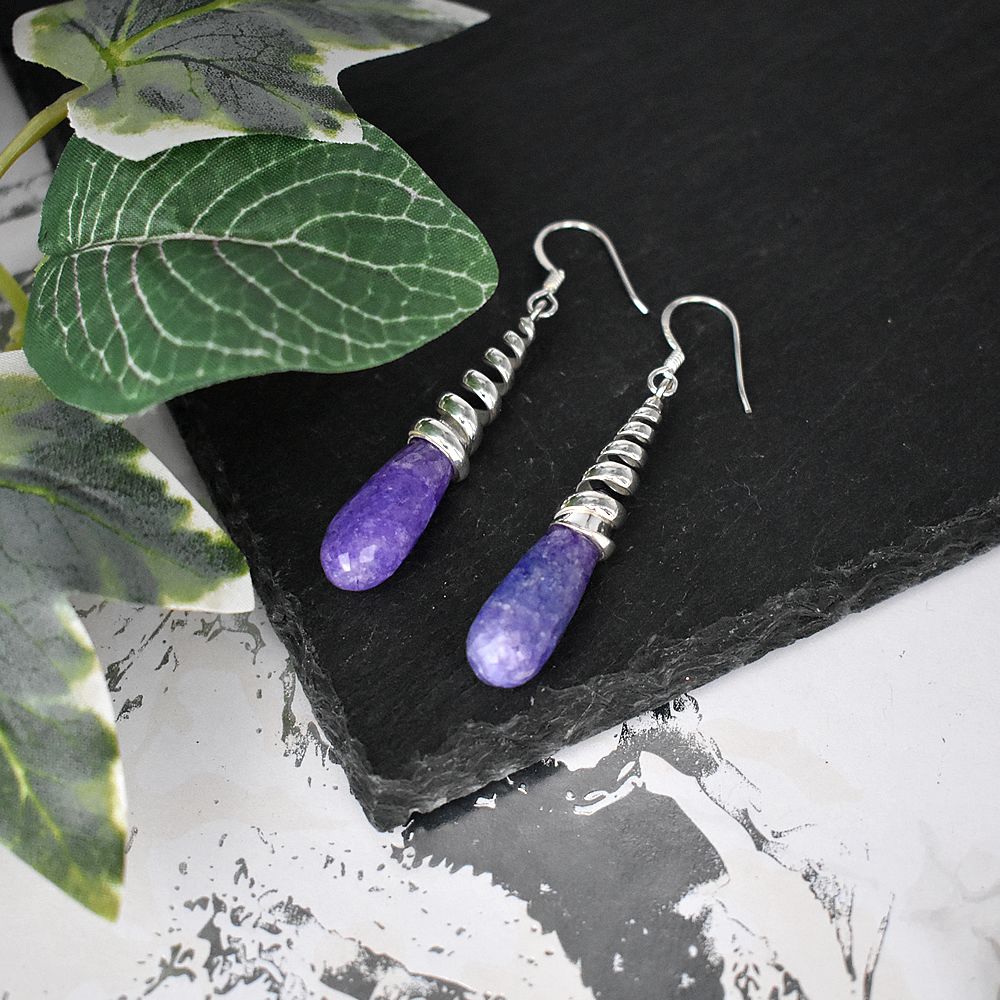 Viola briolette sapphire quartz coiled top earrings