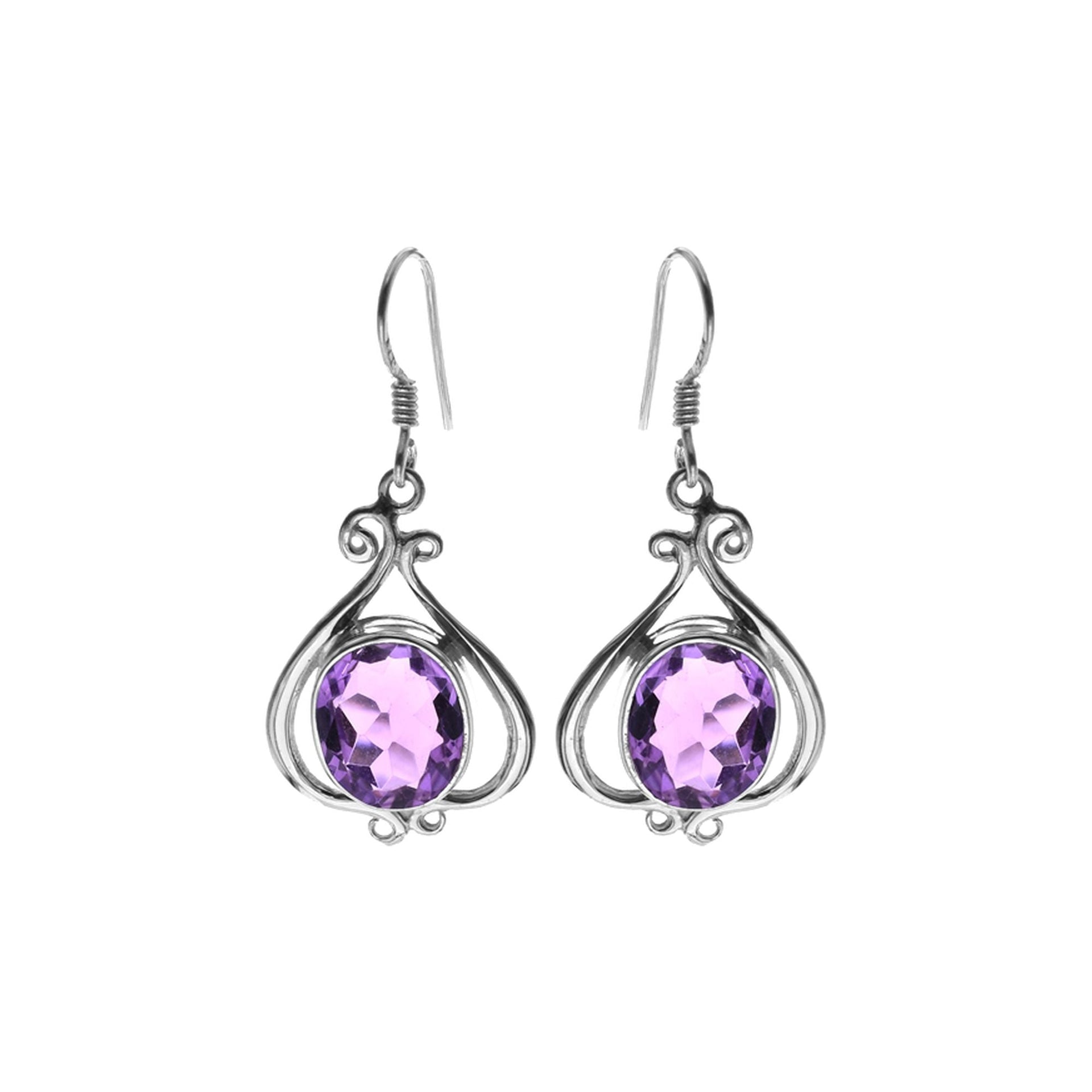 Lola elaborate wirework with oval faceted amethyst earrings