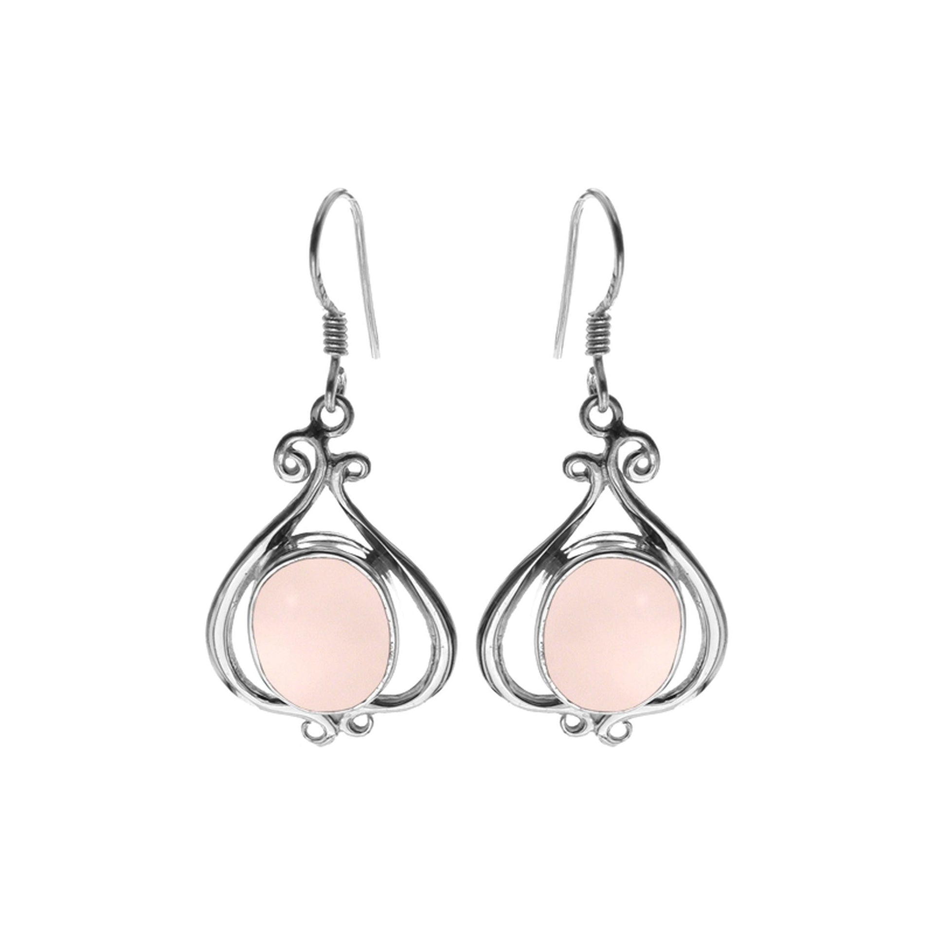 Lola elaborate wirework with oval rose quartz earrings