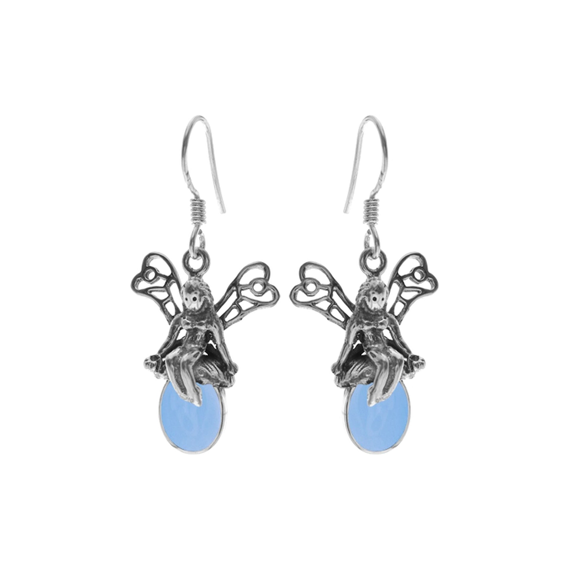 Oval blue chalcedony fairy earrings