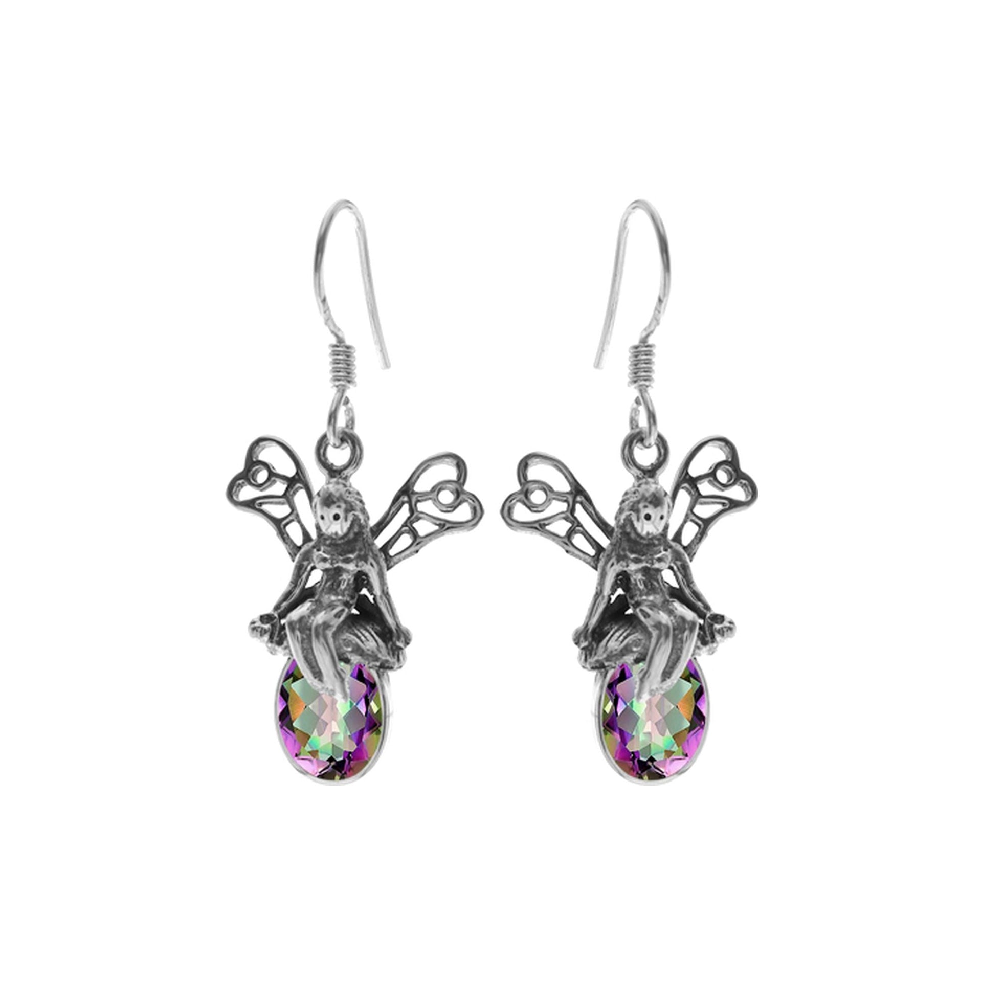 Oval mystic topaz facet fairy earrings