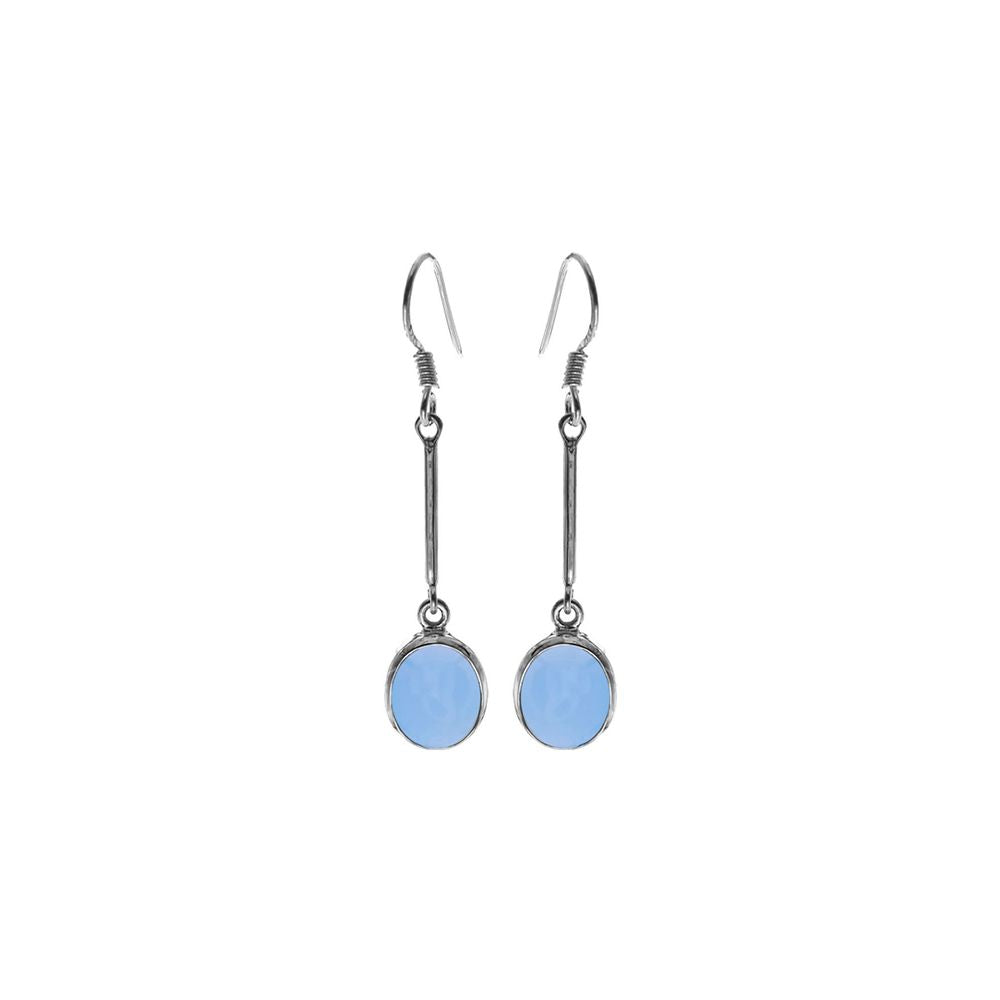 Samira long stem blue chalcedony oval earrings