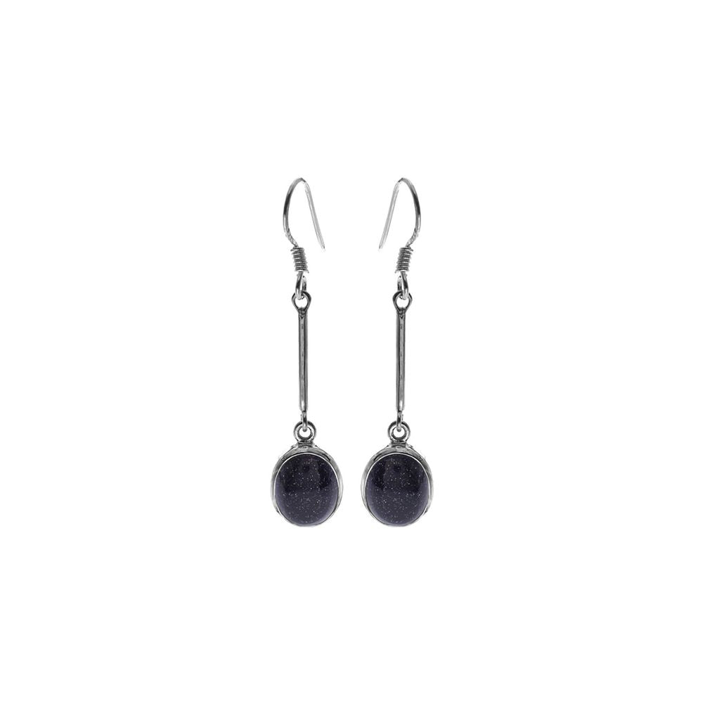 Samira long stem blue goldstone oval earrings