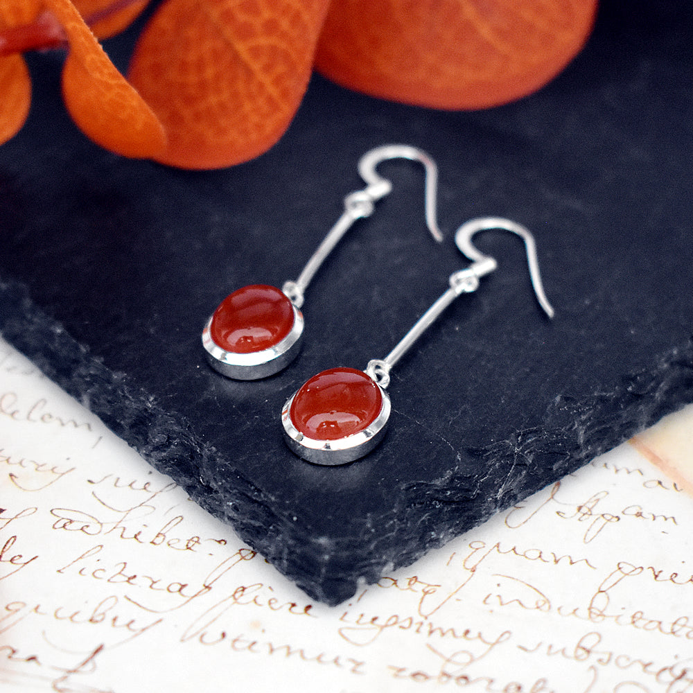 Samira long stem carnelian oval earrings