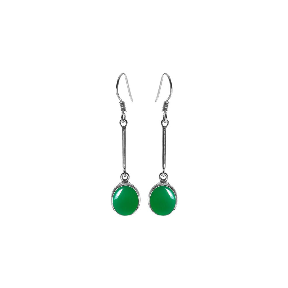 Samira long stem green agate oval earrings