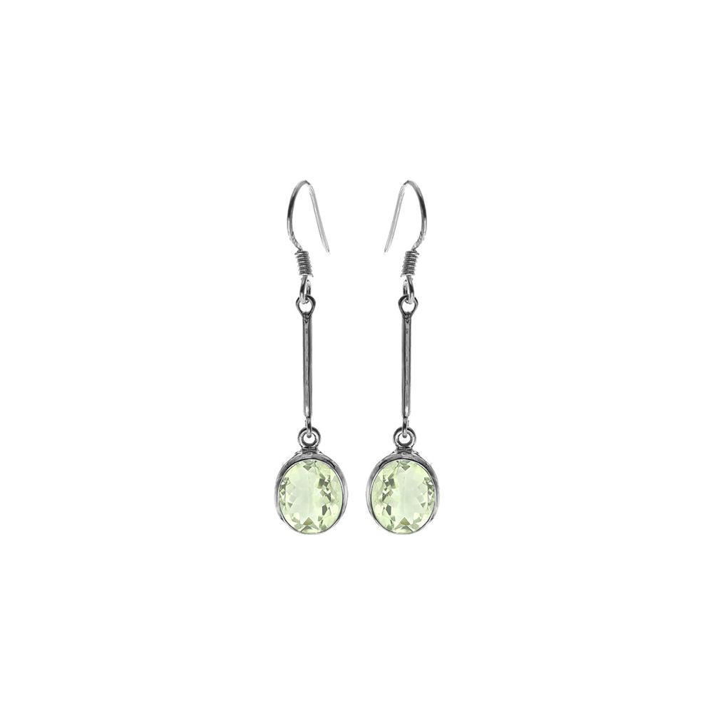 Samira long stem green amethyst oval earrings