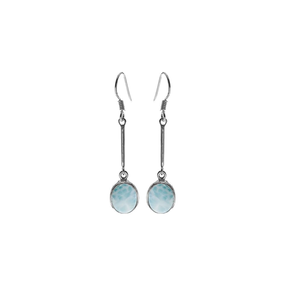 Samira long stem larimar oval earrings