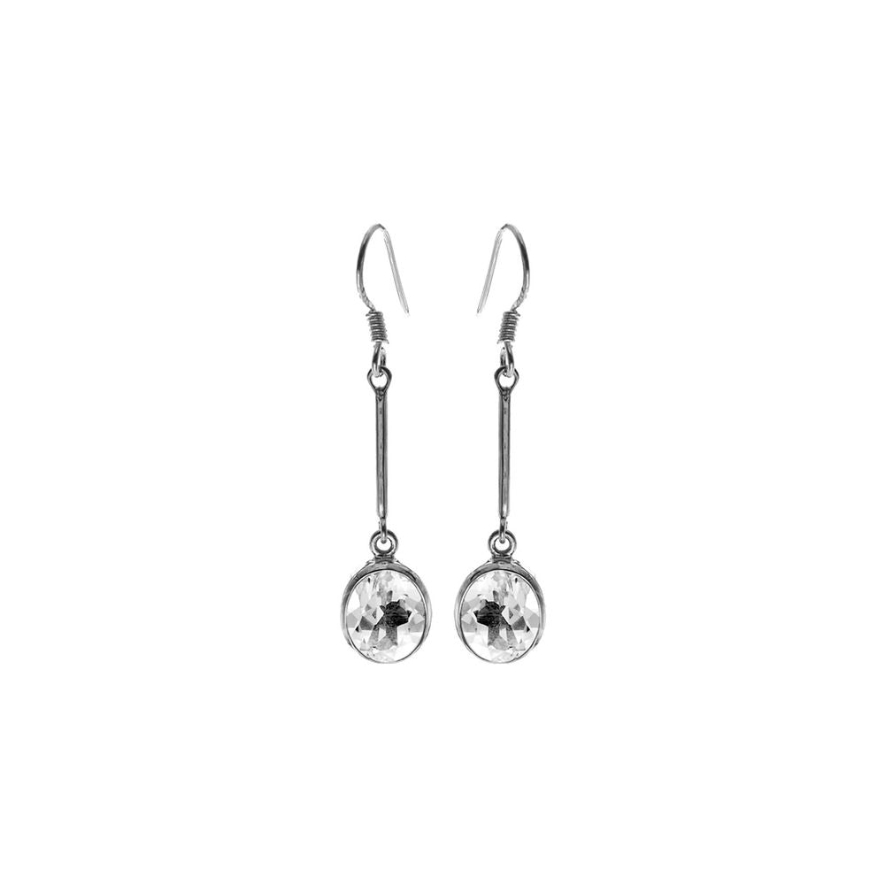Samira long stem quartz oval earrings
