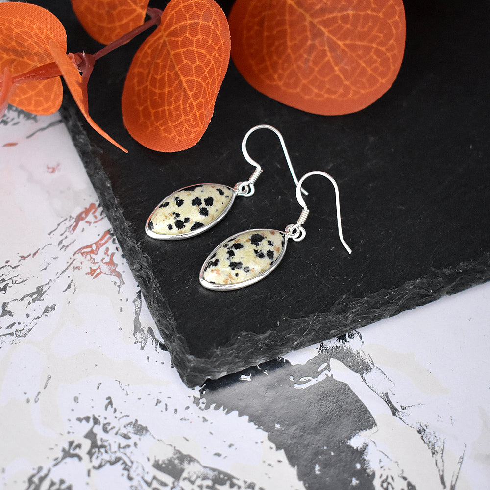 Bridget large dalmatian jasper marquis earrings