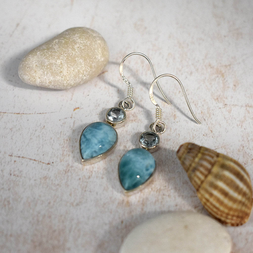Samira two stone larimar & blue topaz earrings