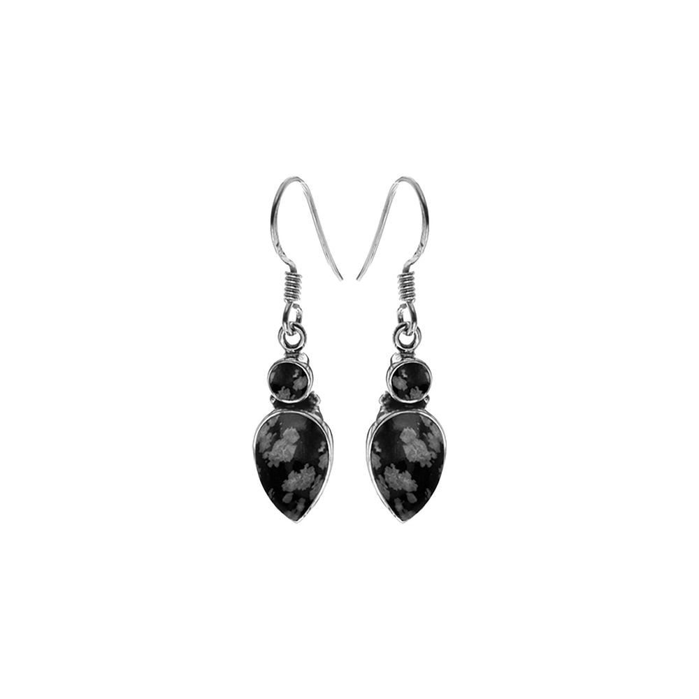 Samira two stone snowflake obsidian earrings
