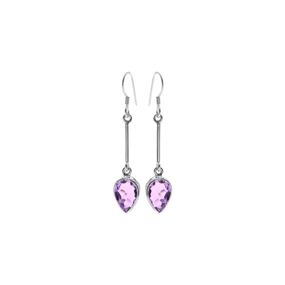 Samira long stem amethyst facet teardrop earrings